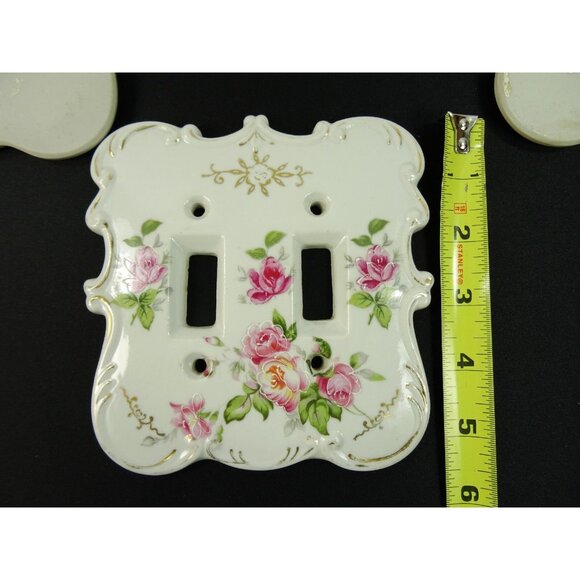 VIntage MCM Double Light Switch Cover Plates Lot Ceramic Floral Pink Purple - Picture 11 of 11